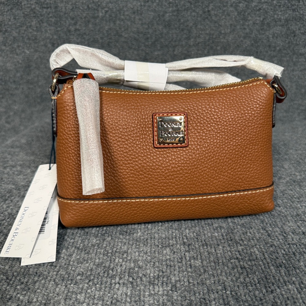 New Dooney & Bourke Lizie Crossbody Bag Caramel Brown Pebble Leather Adjustable